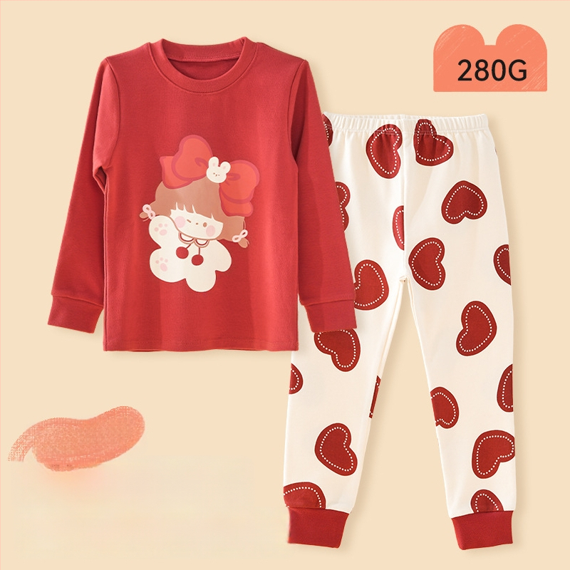 Vaikų pižamų komplektas - 95% medvilnė, 5% elastanas, antibakterinis, rudens–žiemos, unisex, princesės stilius, karikatūros raštas