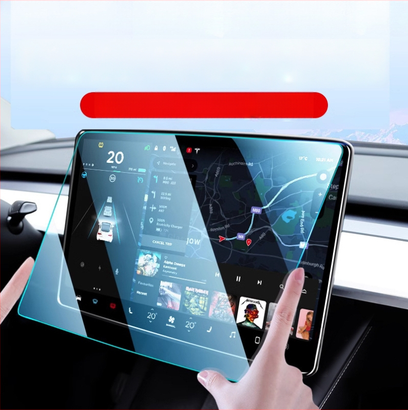 Tvirto stiklo apsauginis dangtelis centriniam Tesla Model 3/Y/YL ekranui ir galiniam ekranui — 1 metų garantija