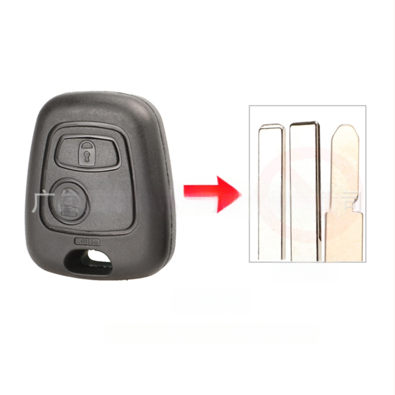 Automobilio rakto keitimo korpusas Toyota, Peugeot, Citroën – 2 mygtukų tiesus peilis; ABS korpusas; metalinė rakto plokštė; suderinami modeliai: 107, 207, 307, 407, 206, 306, 406
