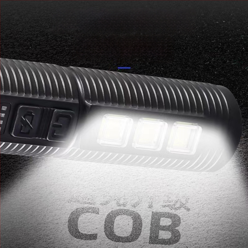 TANJE viacúčelové záchranné kladivo s rozbíjačom skla, COB svetlo + 3W LED, nabíjiteľná pracovná lampa a núdzové svetlo, 360° otáčanie, 800 mAh batéria, dosah 200–500 m