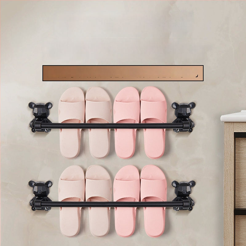 Nerezový stenový regál na papuče a uteráky do kúpeľne, 2 úrovne, nosnosť 20 kg, lesklý povrch