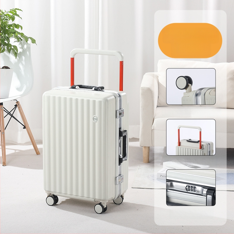 Alumīnija rāmis bagāžnieks ar universālajiem riteņiem, poliestera iekšējā odere, svars 6 kg, parasta kombinācijas slēdzene