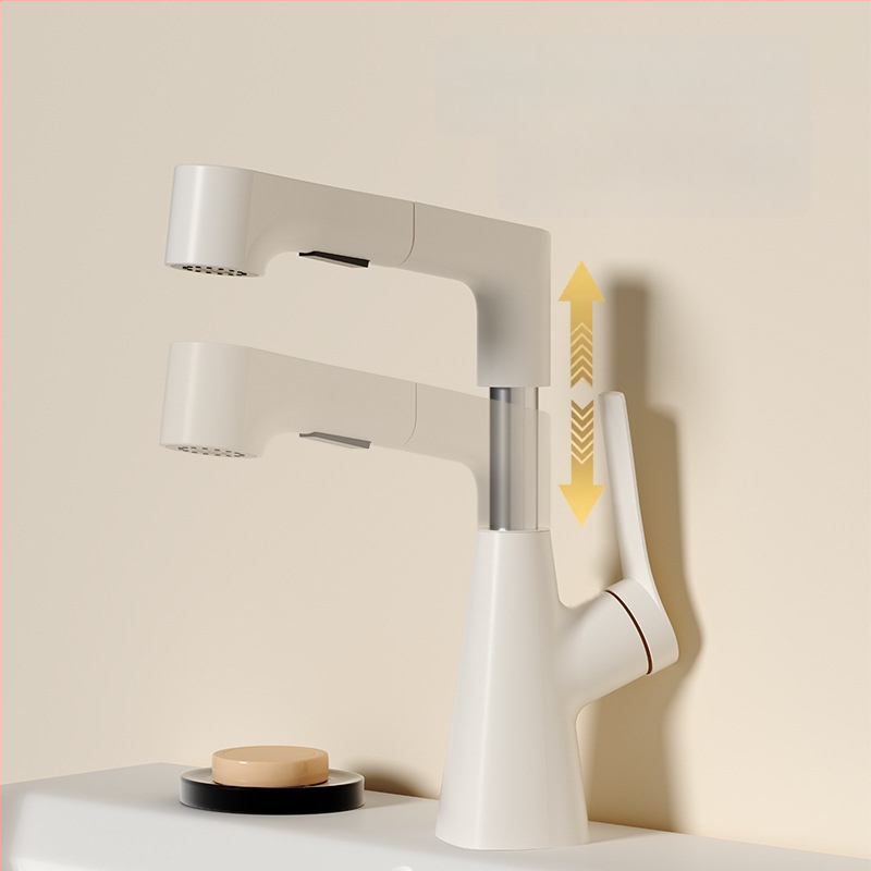 Täielikult vasktood reguleeritav pöörlev tõmmatav valamukraan keramikasis klapiga, uus Hiina stiil