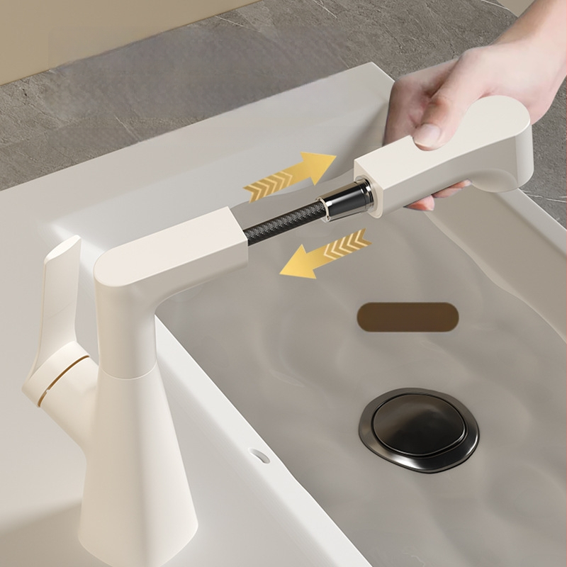 Täielikult vasktood reguleeritav pöörlev tõmmatav valamukraan keramikasis klapiga, uus Hiina stiil