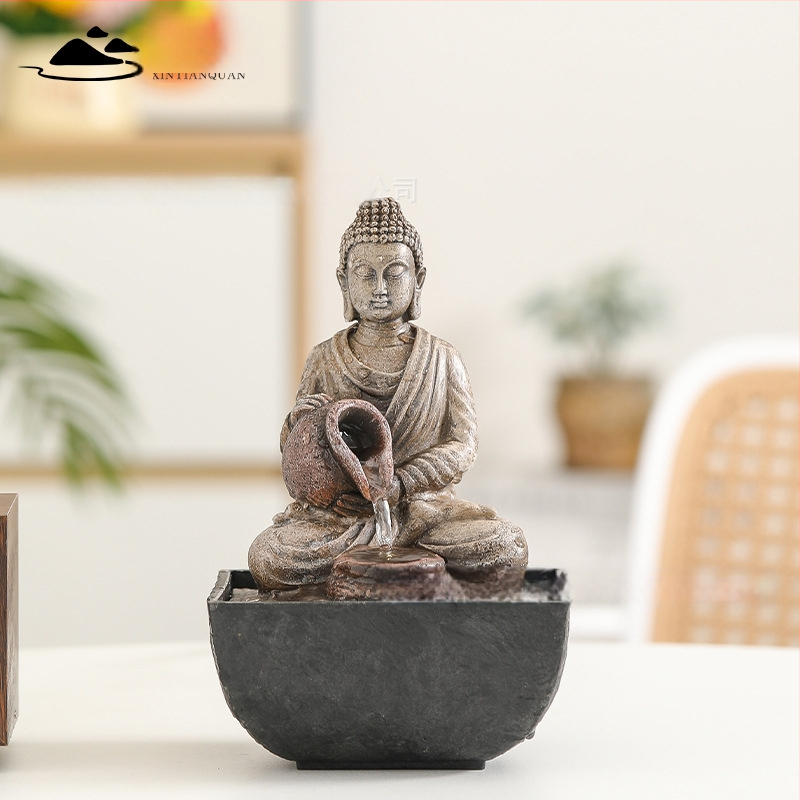 Dervos pagamintas kinietiško stiliaus vandens fontano dekoras su graviru, biurui ir svetainei, Fengšui