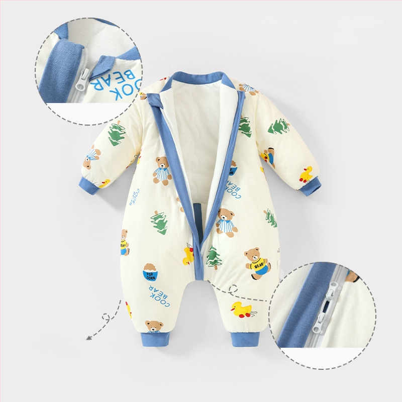 Kūdikio miego maišelis – tankus, medvilnės išorė, poliesterio pamušalas, metalinis užtrauktukas, animacinis raštas, tinkamas žiemai, pavasariui ir rudeniui, pastovaus temperatūros funkcija, amžius 1–3 metai