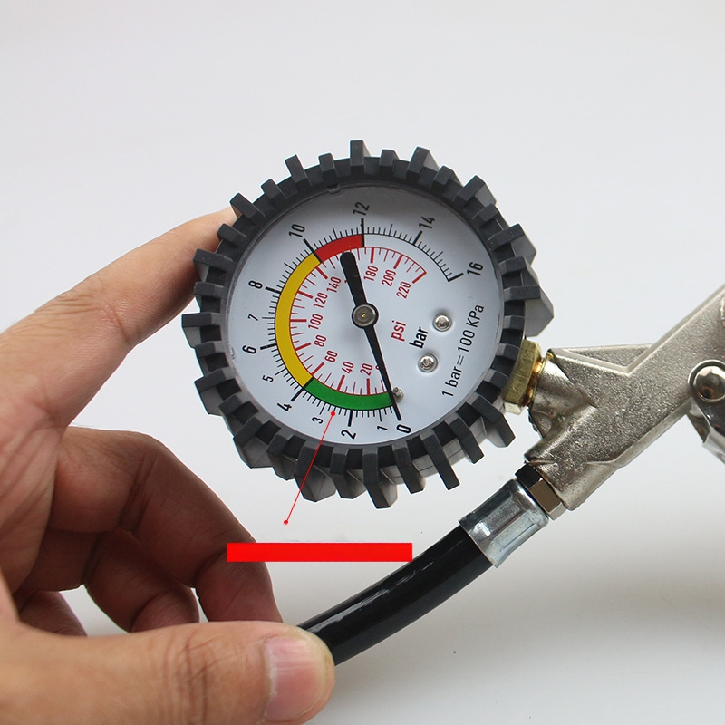 Riepu spiediena manometrs ar uzpūšamo galvu, mehāniskais mērinstruments, metāla konstrukcija, augsta precizitāte, pārnēsājams