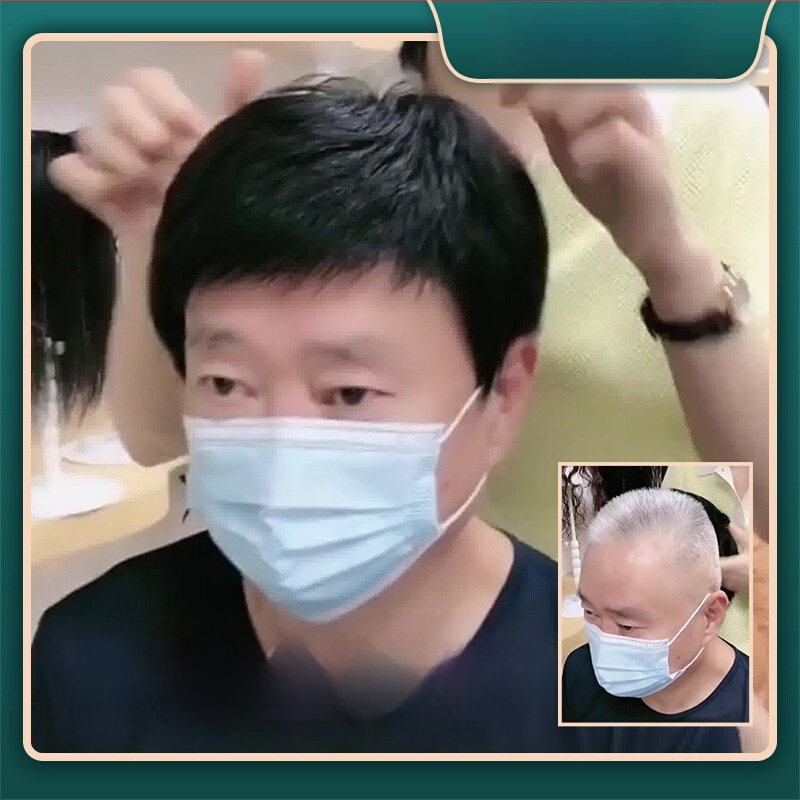 Meeste täispealne parukas tõelise juuksega, CP9002, töötlemise mehhanism, lühike pikkus, võib värvida ja permida