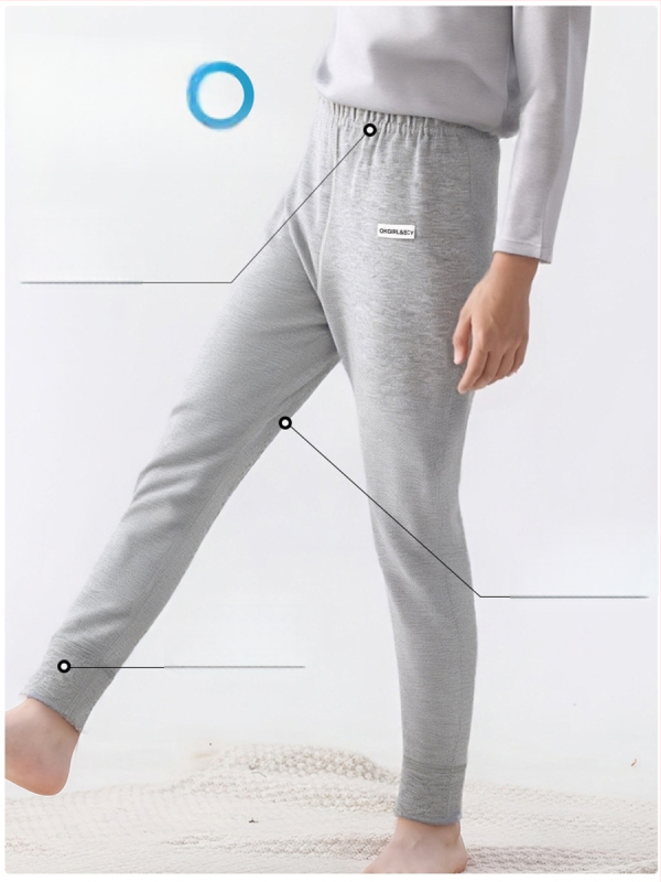 Vaikų 100% medvilnės bazinės sluoksnio kelnės rudens–žiemos sezonui, vidutinio juosmens, atvira kirkšnies sritis, unisex