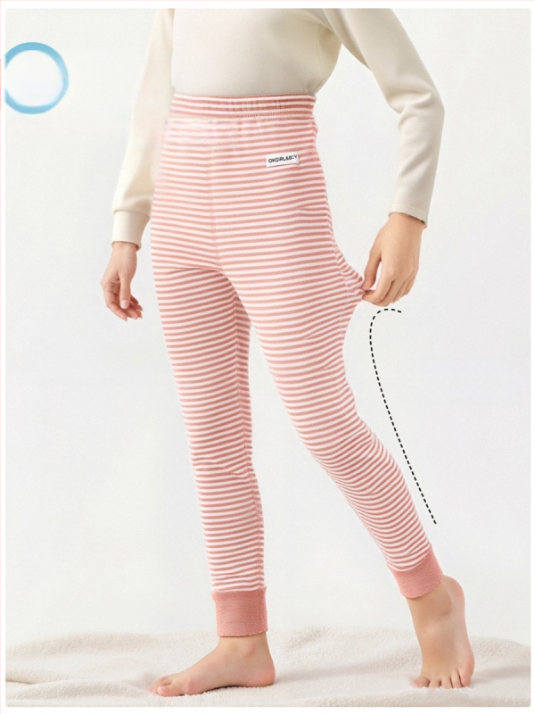 Vaikų 100% medvilnės bazinės sluoksnio kelnės rudens–žiemos sezonui, vidutinio juosmens, atvira kirkšnies sritis, unisex