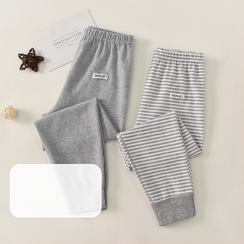 Vaikų 100% medvilnės bazinės sluoksnio kelnės rudens–žiemos sezonui, vidutinio juosmens, atvira kirkšnies sritis, unisex