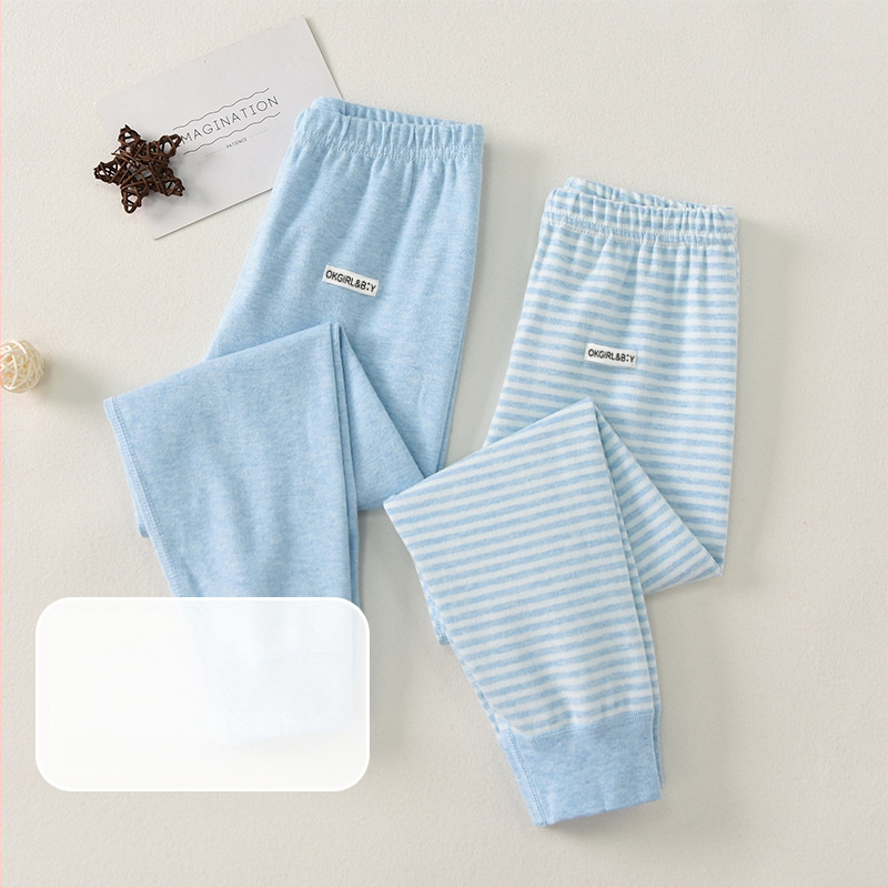 Vaikų 100% medvilnės bazinės sluoksnio kelnės rudens–žiemos sezonui, vidutinio juosmens, atvira kirkšnies sritis, unisex