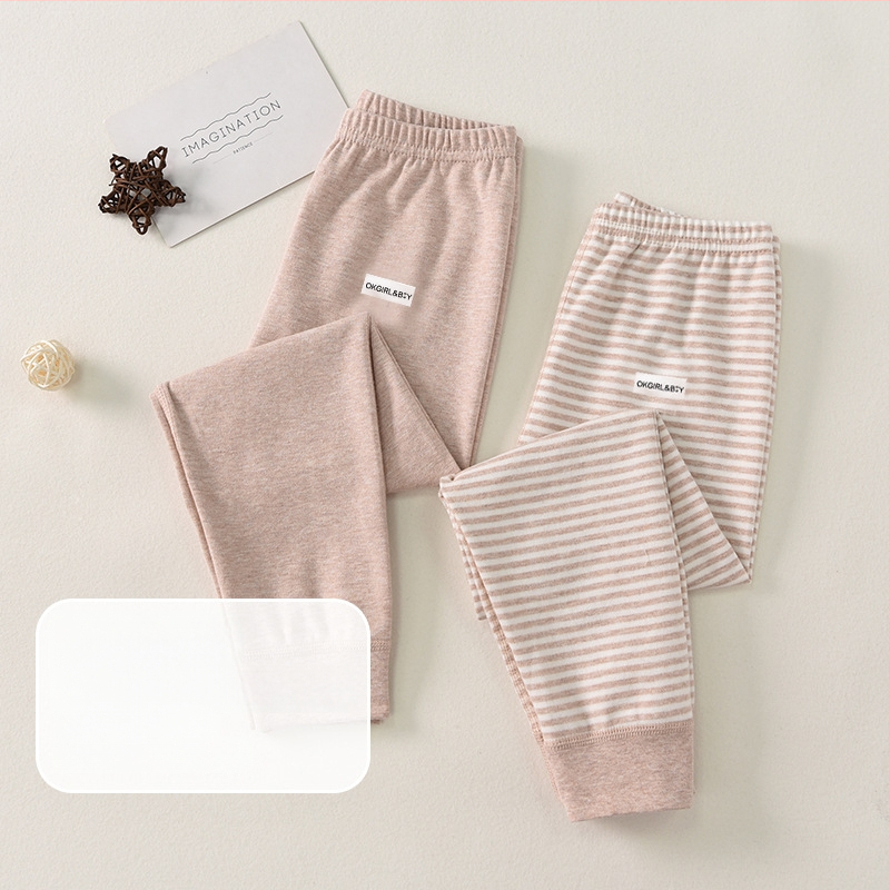 Vaikų 100% medvilnės bazinės sluoksnio kelnės rudens–žiemos sezonui, vidutinio juosmens, atvira kirkšnies sritis, unisex