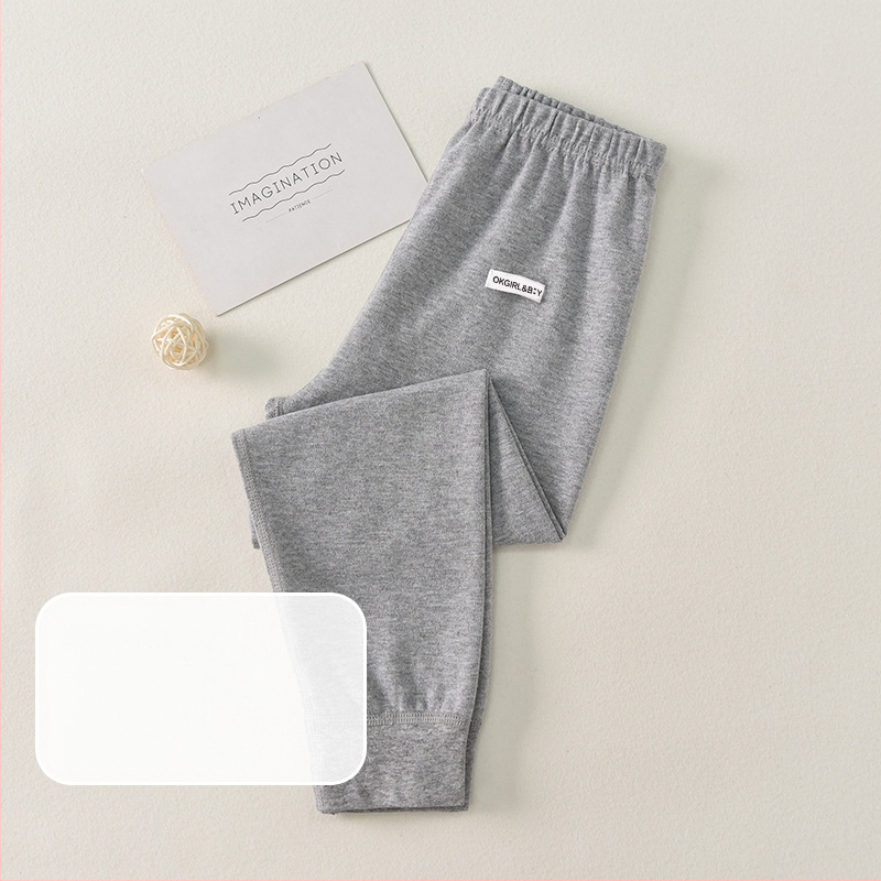 Vaikų 100% medvilnės bazinės sluoksnio kelnės rudens–žiemos sezonui, vidutinio juosmens, atvira kirkšnies sritis, unisex