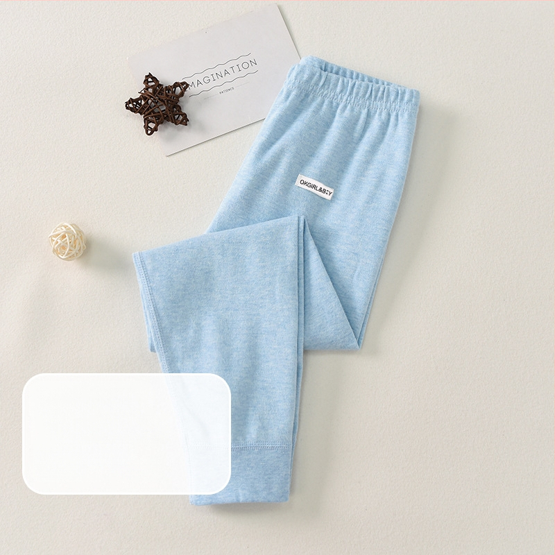 Vaikų 100% medvilnės bazinės sluoksnio kelnės rudens–žiemos sezonui, vidutinio juosmens, atvira kirkšnies sritis, unisex