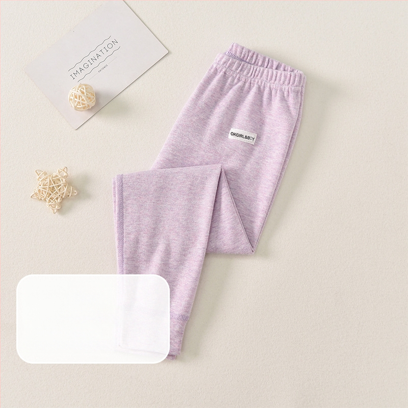 Vaikų 100% medvilnės bazinės sluoksnio kelnės rudens–žiemos sezonui, vidutinio juosmens, atvira kirkšnies sritis, unisex