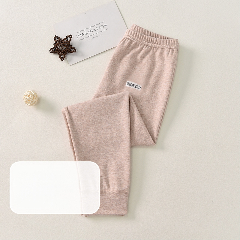 Vaikų 100% medvilnės bazinės sluoksnio kelnės rudens–žiemos sezonui, vidutinio juosmens, atvira kirkšnies sritis, unisex