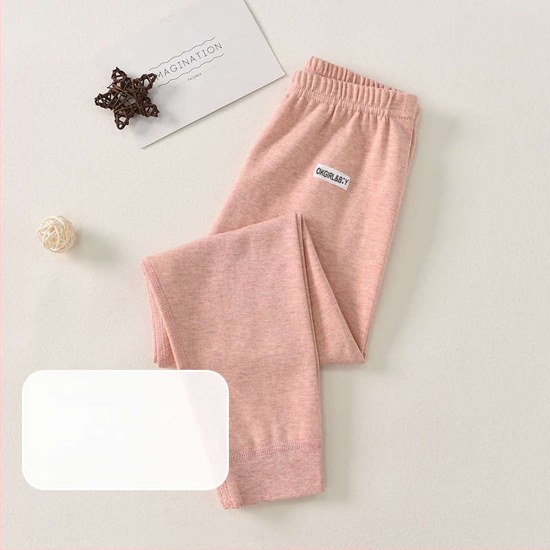 Vaikų 100% medvilnės bazinės sluoksnio kelnės rudens–žiemos sezonui, vidutinio juosmens, atvira kirkšnies sritis, unisex