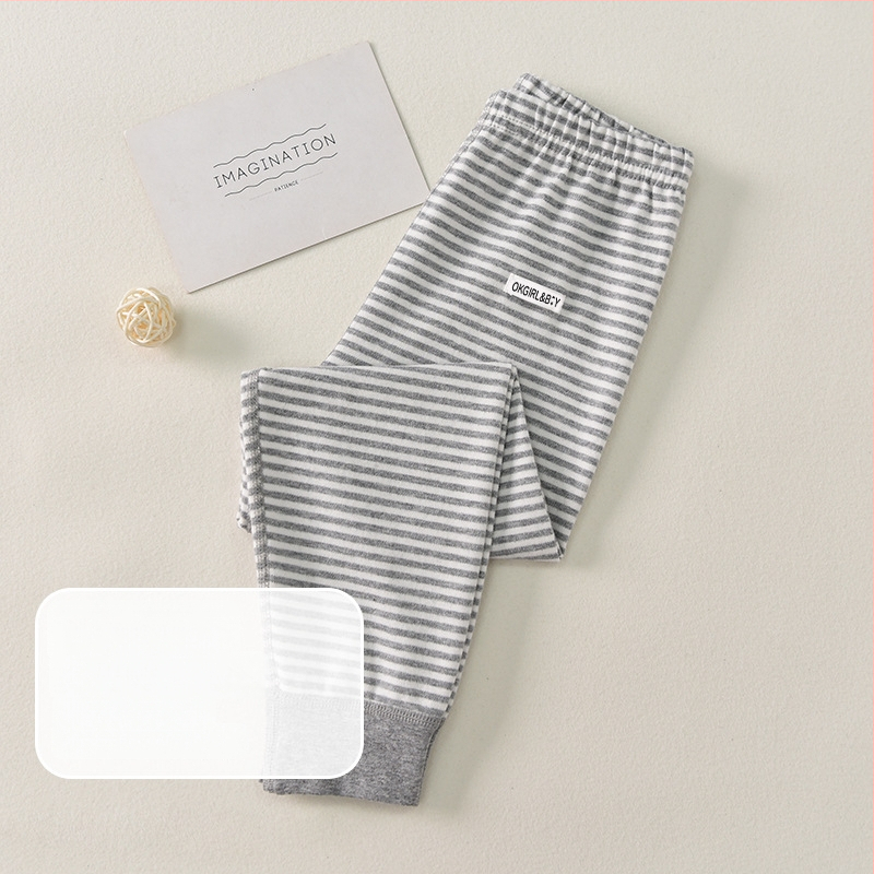 Vaikų 100% medvilnės bazinės sluoksnio kelnės rudens–žiemos sezonui, vidutinio juosmens, atvira kirkšnies sritis, unisex