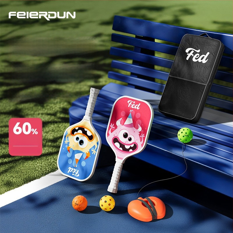 Lastele pickleballi mallettreeningkomplekt — Feltun, klaaskiud, kaal 200 g, käepideme paksus G5, algajatele