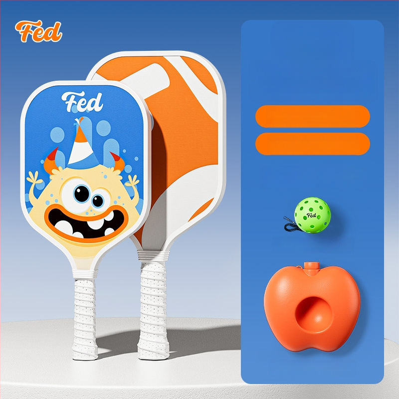 Lastele pickleballi mallettreeningkomplekt — Feltun, klaaskiud, kaal 200 g, käepideme paksus G5, algajatele