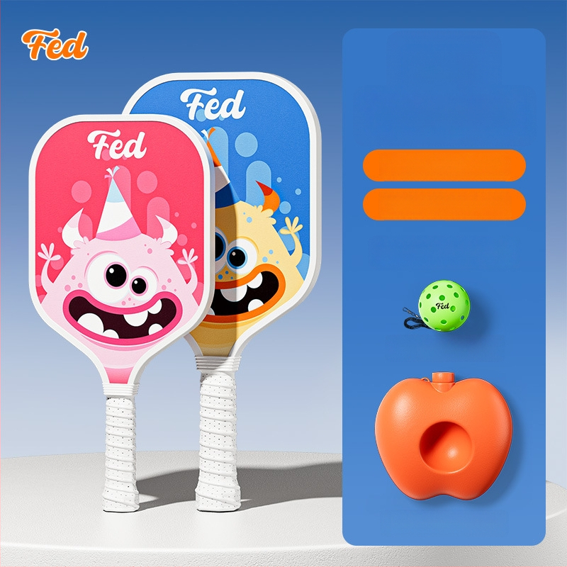 Lastele pickleballi mallettreeningkomplekt — Feltun, klaaskiud, kaal 200 g, käepideme paksus G5, algajatele
