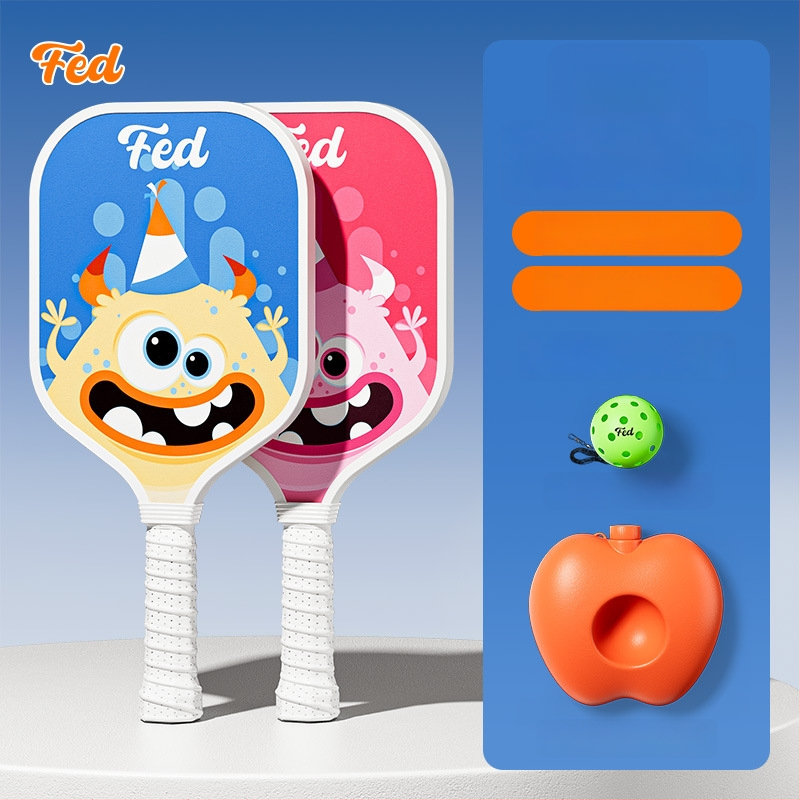 Lastele pickleballi mallettreeningkomplekt — Feltun, klaaskiud, kaal 200 g, käepideme paksus G5, algajatele