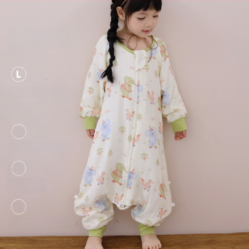 Miegmaišis kūdikiams ir vaikams, keturių sluoksnių bambukų pluošto ir medvilnės gazas (70/30) su padu, karikatūrų raštas, pavasario ir rudens sezonai, drėgmės valdymas