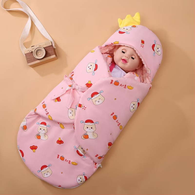 Kõik aastaajad kookon-stiilis magamiskott vastsündinutele, 95% puuvill, sünteetiline täidis, karikatuurmustriga, plastikust tõmblukk