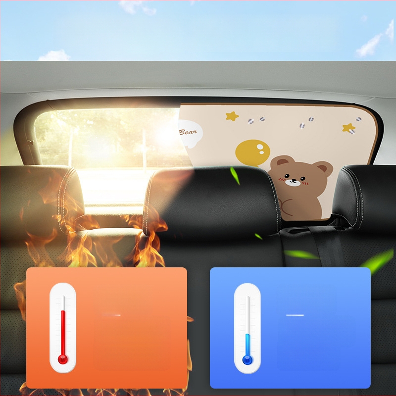 Auto päikesekaitse tagase akna imitorõngaga – lastele sobiv multikakujundus, päikesekaitse ja soojusisolatsioon (Materjal: varjutav kangas; Paigaldus: imitorõngaga; Stiil: karikatuur; Muster: animeeritud tegelased; Kohaldatavas osas: tagaaken)