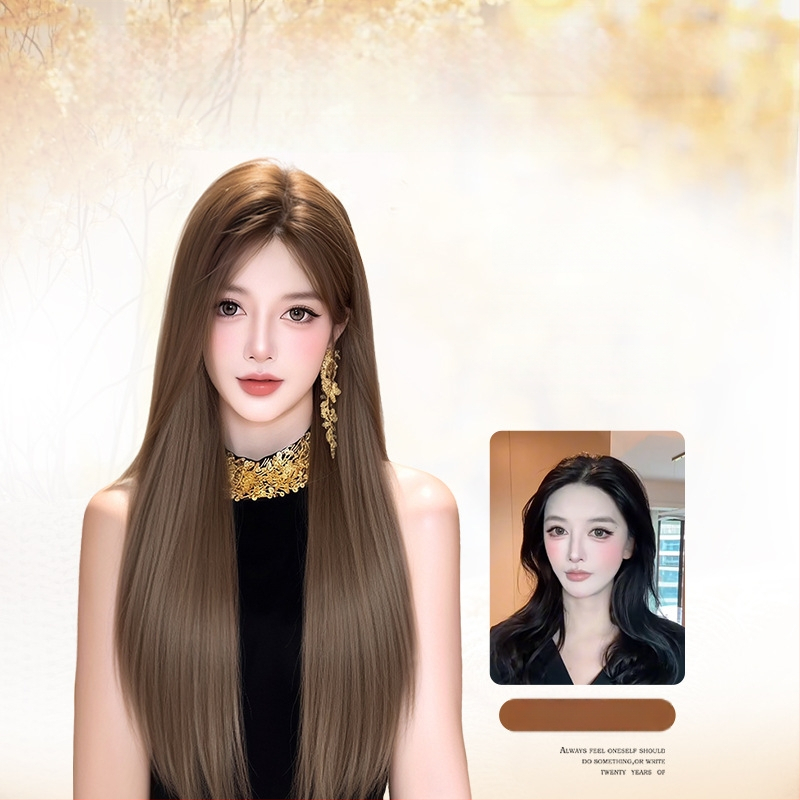 Garā taisna parūka ar bangs, Korejas stilā, modelis 9001, augstas temperatūras izturības šķiedras, mehāniskā kapes konstrukcija
