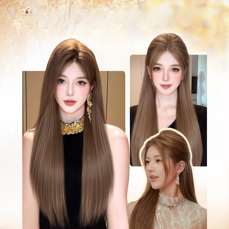Garā taisna parūka ar bangs, Korejas stilā, modelis 9001, augstas temperatūras izturības šķiedras, mehāniskā kapes konstrukcija