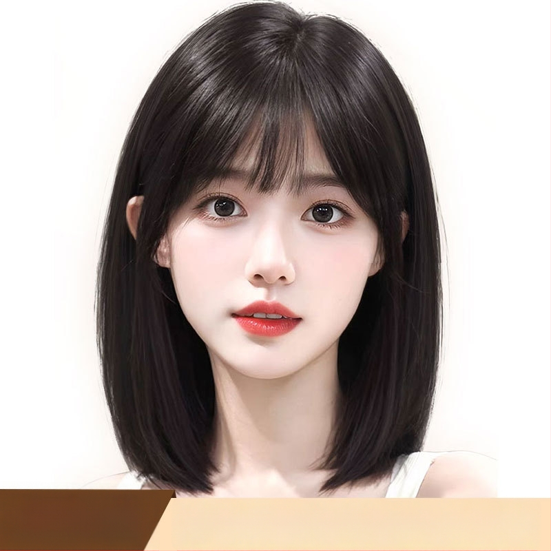 Paruka z pravých ľudských vlasov, prirodzený štýl, BOBO-35, stredná dĺžka, dlhé rovné vlasy s ofinkou typu qi, možné farbiť, mechanicky spracované