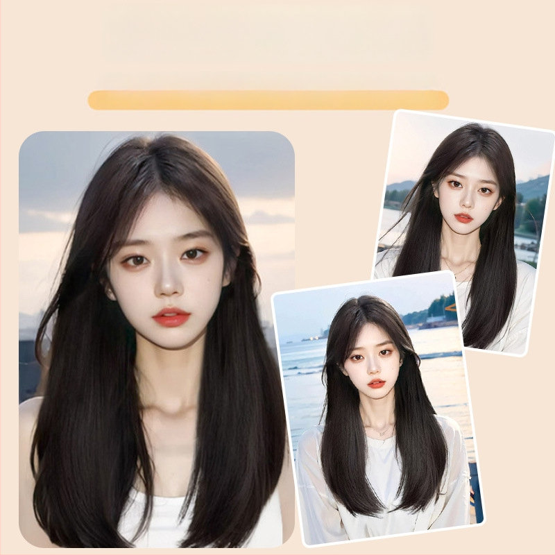 Parūka ar garu taisnu matu, vidusdaļa, pilna galvas pārklājums, dabisks izskats, karstumizturīgas šķiedras