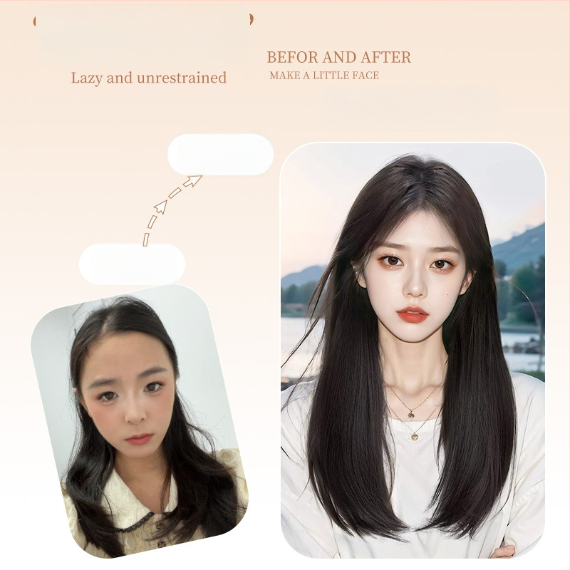 Parūka ar garu taisnu matu, vidusdaļa, pilna galvas pārklājums, dabisks izskats, karstumizturīgas šķiedras