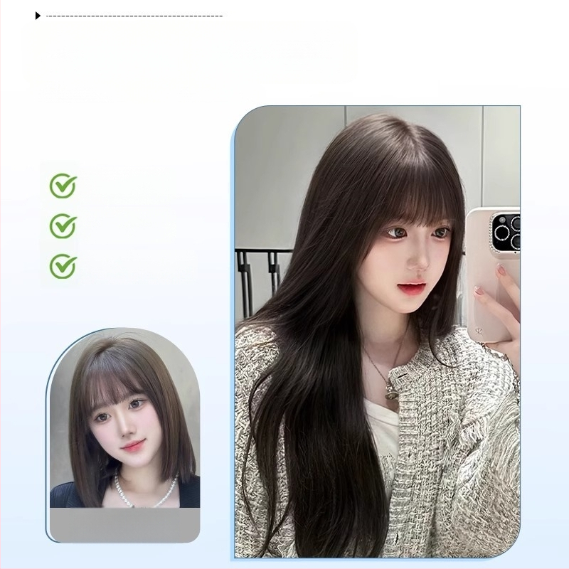 Juuksepealse asendamiseks naistele, pikad sirged juuksed, kuumustaluvad kiud, mehhaaniline töötlemine