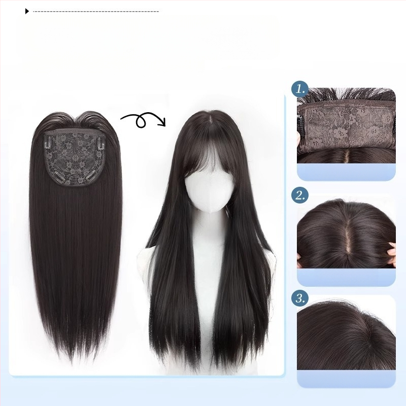 Juuksepealse asendamiseks naistele, pikad sirged juuksed, kuumustaluvad kiud, mehhaaniline töötlemine