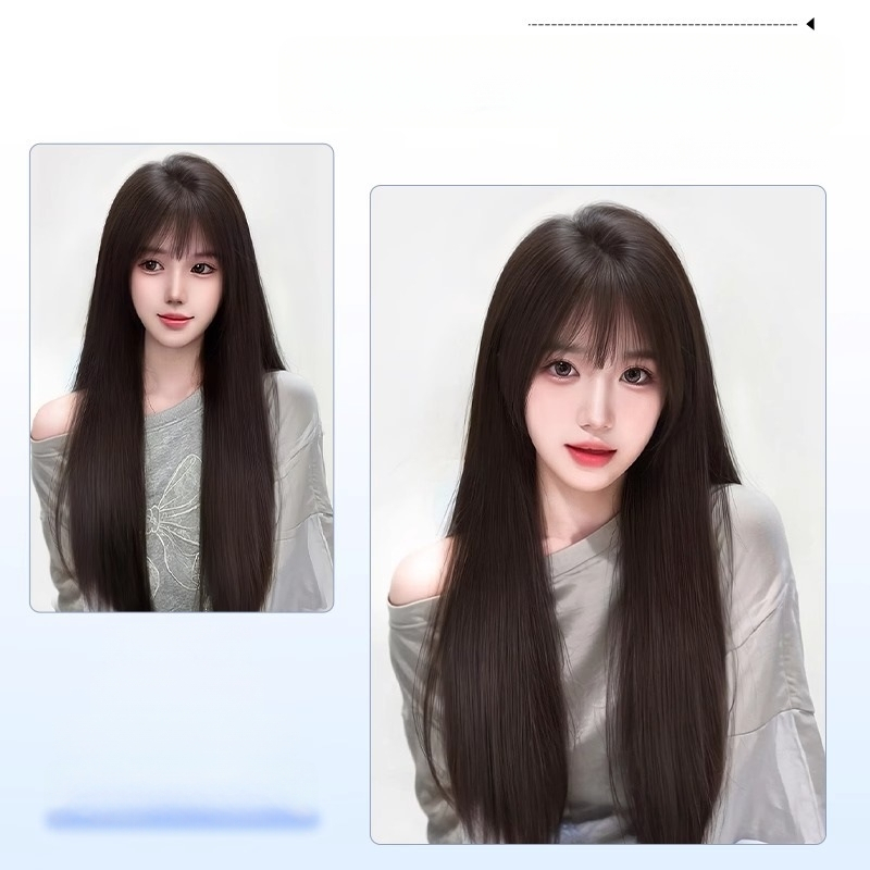 Juuksepealse asendamiseks naistele, pikad sirged juuksed, kuumustaluvad kiud, mehhaaniline töötlemine