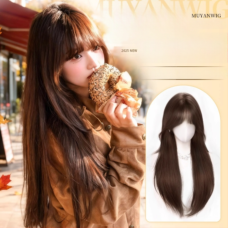 Juuksepealse asendamiseks naistele, pikad sirged juuksed, kuumustaluvad kiud, mehhaaniline töötlemine