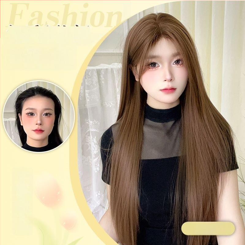 Sieviešu parūka - garas taisnas matu, augstas temperatūras šķiedras, pilnīgs galvas segums, dabisks stils