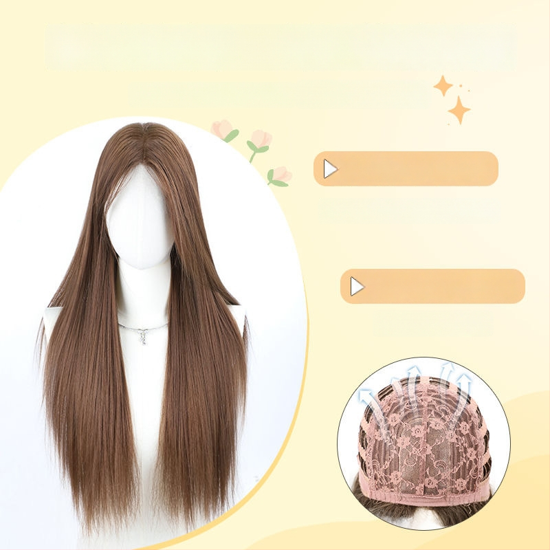 Sieviešu parūka - garas taisnas matu, augstas temperatūras šķiedras, pilnīgs galvas segums, dabisks stils