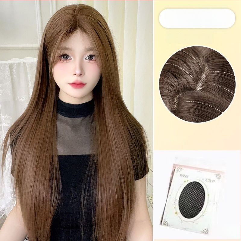 Sieviešu parūka - garas taisnas matu, augstas temperatūras šķiedras, pilnīgs galvas segums, dabisks stils