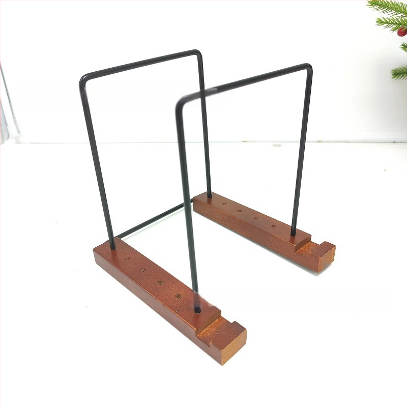 Vinilo plokštelių laikiklis su medžio–geležies konstrukcija – šiuolaikiškas stalinis ekspozicijos laikiklis, sulankstomas, Pinran