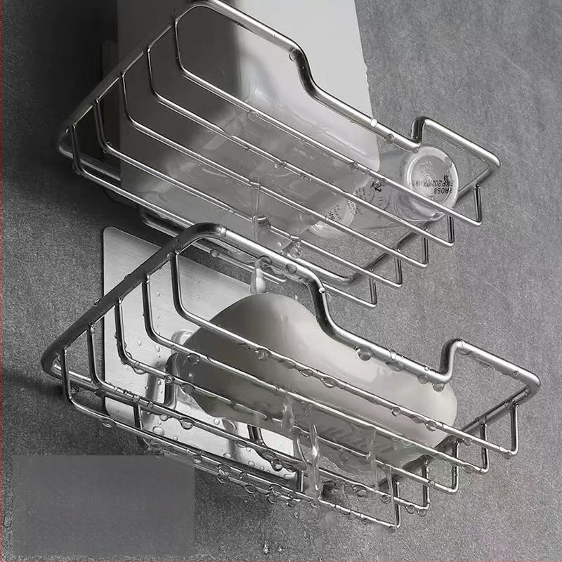 Nerūdijančio plieno sieninis muilo laikiklis su drenažu, dviejų dalių rinkinys, elektrolydinė danga, šiuolaikinis stilius