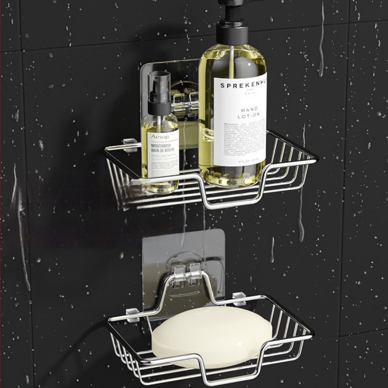 Nerūdijančio plieno sieninis muilo laikiklis su drenažu, dviejų dalių rinkinys, elektrolydinė danga, šiuolaikinis stilius