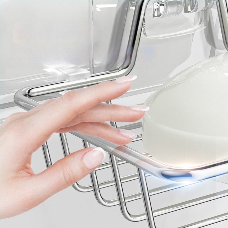 Nerūdijančio plieno sieninis muilo laikiklis su drenažu, dviejų dalių rinkinys, elektrolydinė danga, šiuolaikinis stilius