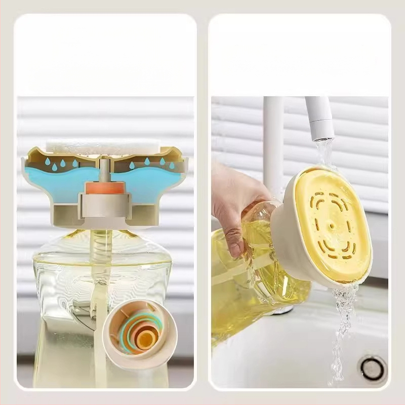Käte vajutusega nõudepesuvahu doseerija kraanikaussile — PP korpus ja silikoonist tihend, 90 g kaal, sile viimistlus, kaasaegne minimalistlik disain
