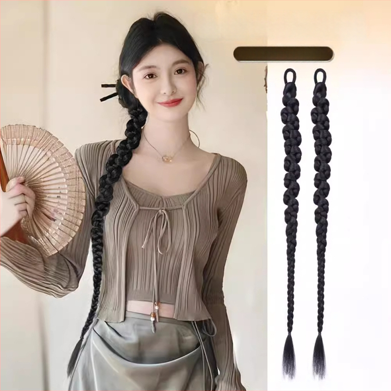 KENNY parukas ar poniju uodega ja pintud, Hiina Hanfu stiilis külgpintud, Horsetail mudel, kõrge temperatuuriga traat, naistele