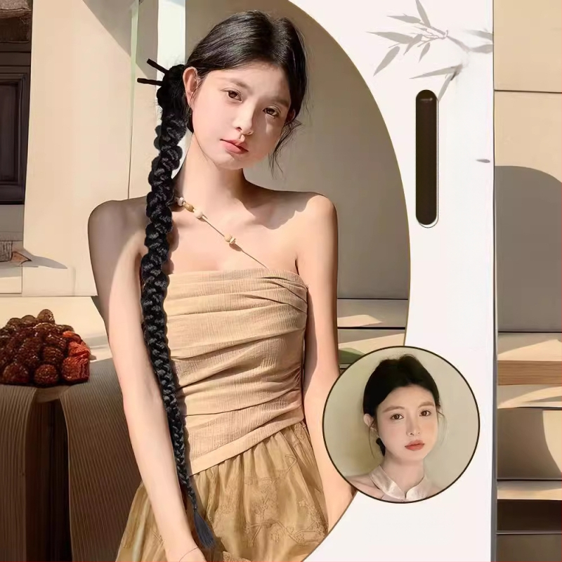 KENNY parukas ar poniju uodega ja pintud, Hiina Hanfu stiilis külgpintud, Horsetail mudel, kõrge temperatuuriga traat, naistele