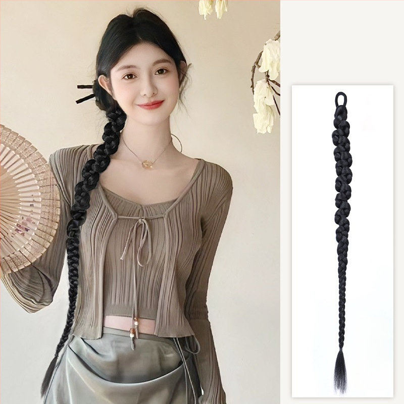 KENNY parukas ar poniju uodega ja pintud, Hiina Hanfu stiilis külgpintud, Horsetail mudel, kõrge temperatuuriga traat, naistele